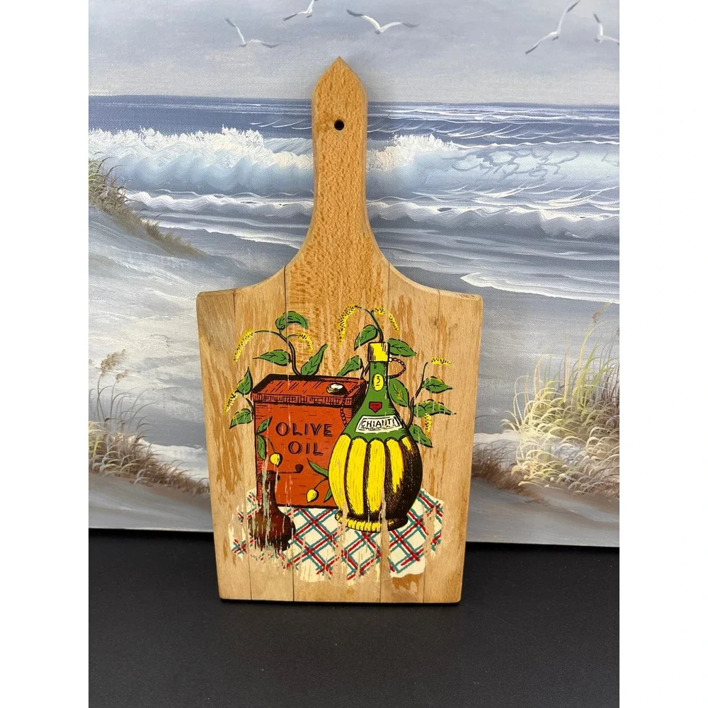 Vintage Wooden Cutting Board Italian Olive Oil Chianti Wall Decor Plaque 13.5in